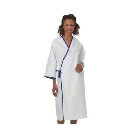Fashion Seal Gown Patient Polyester / Cotton Sheeting One Size Unisex Wht/Blu Overlap Adlt Each - 627-NS