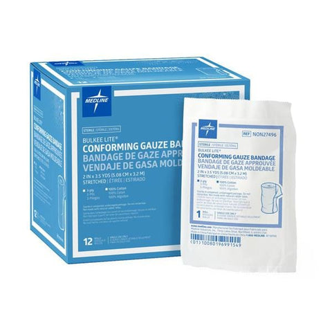 Medline Industries Inc Bandage Bulkee Lite 2"x3.5yd Gauze Cotton Roll LF Sterile 12/Bx, 12 BX/CA - NON27496