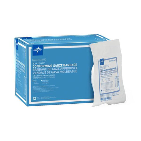 Medline Industries Inc Bandage Bulkee Lite 3"x4.1yd Gauze Cotton Roll LF Sterile 12/Bx, 12 BX/CA - NON27497