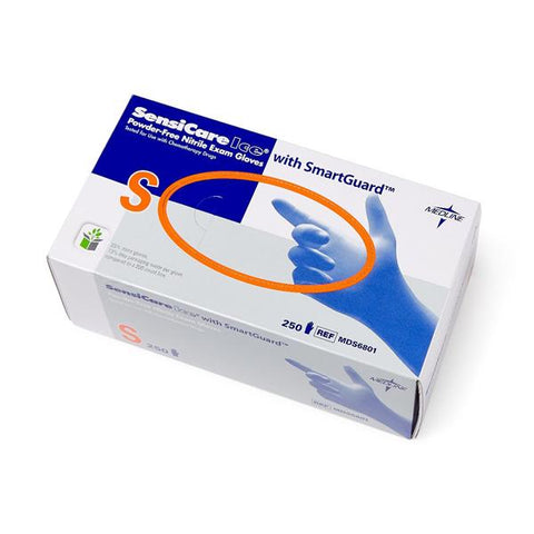 Medline Industries Inc Gloves Exam SensiCare Ice PF Nitrile Latex-Free 9.5 in Sm Violet Blue 250/Bx, 10 BX/CA - MDS6801