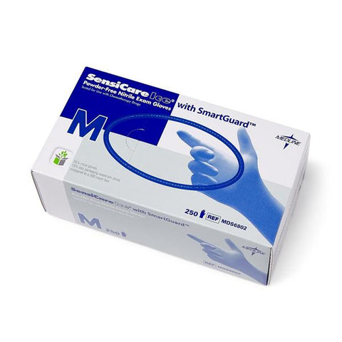 Medline Industries Inc Gloves Exam SensiCare Ice PF Nitrile Latex-Free 9.5 in Md Violet Blue 250/Bx, 10 BX/CA - MDS6802