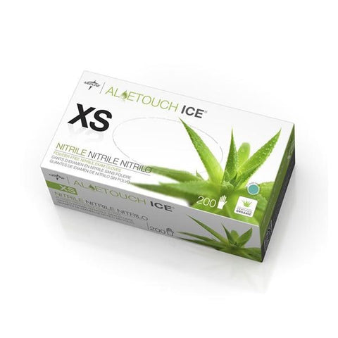Medline Industries Inc Gloves Exam Aloetouch Ice Powder-Free Nitrile Latex-Free 9.5 in XS Green 200/Bx, 10 BX/CA - MDS195283