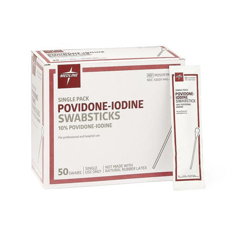 Medline Industries Inc Swabstick Surgical Prep PVP Iodine 10% 1's 50/Bx, 10 BX/CA - MDS093901