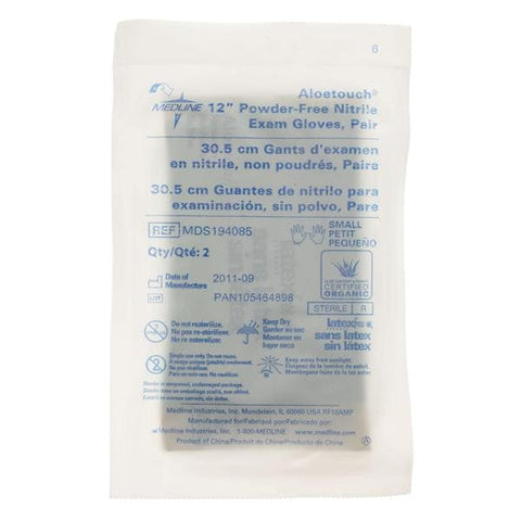 Medline Industries Inc Gloves Exam Aloetouch Powder-Free Nitrile Latex-Free 12 in Sm Strl Green 50pr/Bx, 4 BX/CA - MDS194085