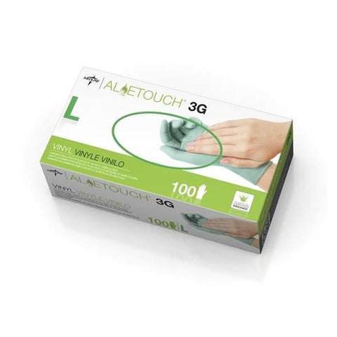 Medline Industries Inc Gloves Exam AloeTouch 3G Powder-Free Vinyl Latex-Free Large Green 100/Bx, 10 BX/CA - MDS195176