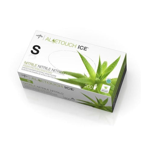 Medline Industries Inc Gloves Exam Aloetouch Ice Powder-Free Nitrile Latex-Free 9.5 in Sm Green 200/Bx, 10 BX/CA - MDS195284
