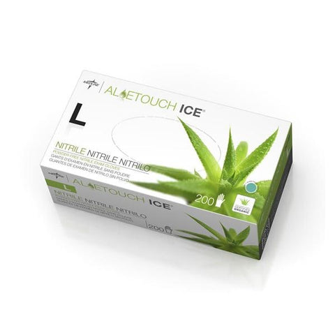 Medline Industries Inc Gloves Exam Aloetouch Ice Powder-Free Nitrile Latex-Free 9.5 in Lg Green 200/Bx, 10 BX/CA - MDS195286