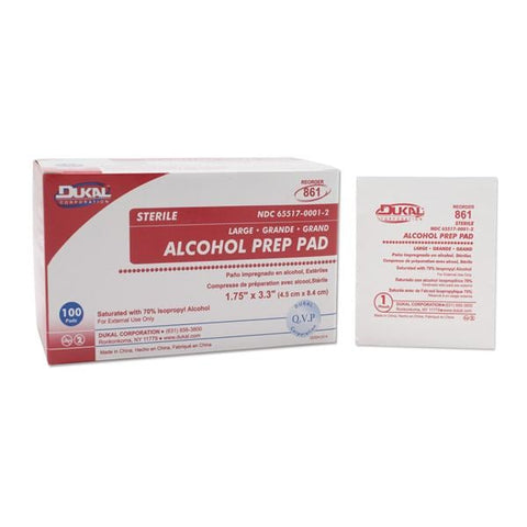 Dukal Corporation Prep Pad 70% Isopropyl Alcohol 1.75x3.3" 100/Bx, 10 BX/CA - 861