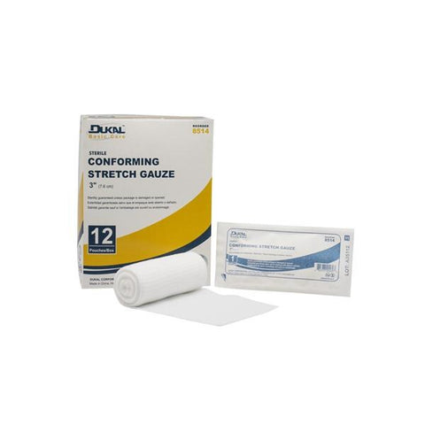 Dukal Corporation Bandage 3" Conforming Gauze White LF Sterile 12/Pk, 1 PK/CA - 8514