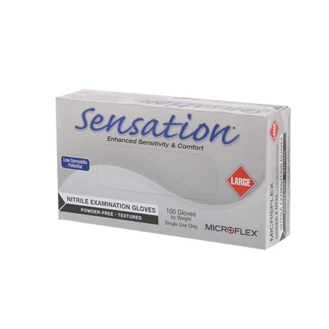 Microflex Inc Gloves Exam Sensation Powder-Free Nitrile Latex-Free 9.5 in Large Blue 100/Bx, 10 BX/CA - N733