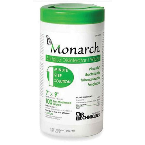 Air Techniques Inc Wipes Disinfectant Monarch X-Large Canister 100/Cn, 12 CN/CA - H6171
