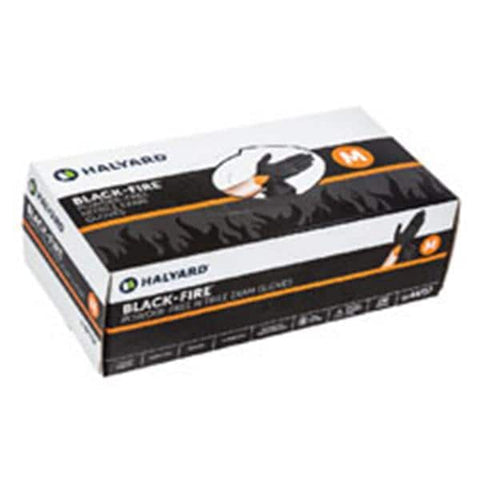 O & M Halyard Gloves Exam Black-Fire Powder-Free Nitrile Latex-Free XL Black / Orange 140/Bx, 10 BX/CA - 44759