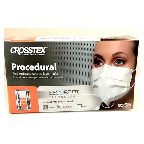 Crosstex International Mask Procedure Secure Fit ASTM Level 2 Pleated Blue Size 50/Bx, 40 BX/CA - GCPBLSF