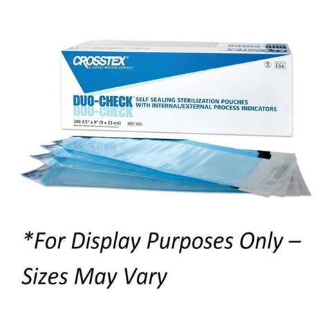 Crosstex International Pouch Sterilization Duo Check 12 in x 18 in Blue Tint No Md frm Ltx 100/Bx, 5 BX/CA - SCL1218