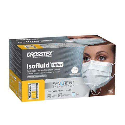 Crosstex International Mask Isofluid Fog-Free Secure Fit Anti-Fog ASTM Level 1 Blue 40/Bx, 40 BX/CA - GCICXBSF