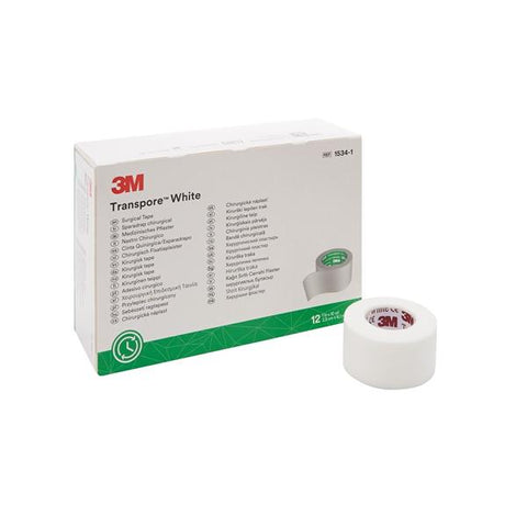 3M Medical Products Tape Surgical Transpore Plastic 1"x10yd Adhesive White 12/Bx, 10 BX/CA - 1534-1