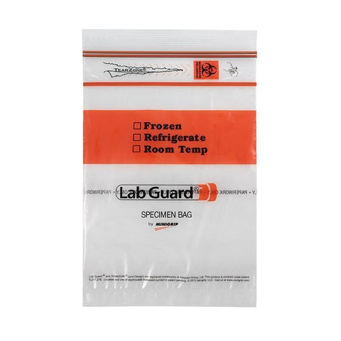 MiniGrip, LLC Lab Guard Specimen Transport Bag Clear/Orange Double Zip Closure W/ 3-Wall 50/Pk, 20 PK/CA - SBL2X69B5
