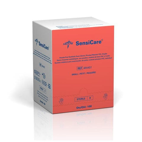 Medline Industries Inc Gloves Exam SensiCare Powder-Free Vinyl Latex-Free Small Sterile Beige 100/Bx, 4 BX/CA - 484401