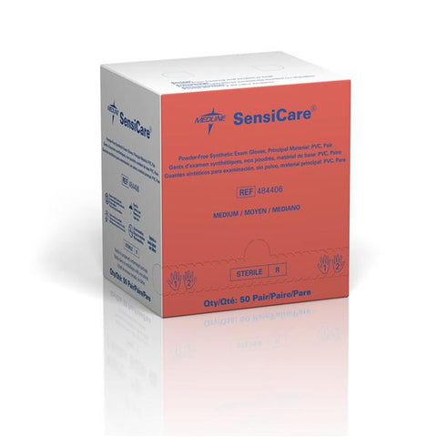 Medline Industries Inc Gloves Exam SensiCare Powder-Free Vinyl Latex-Free Medium Sterile Beige 50/Bx, 4 BX/CA - 484406