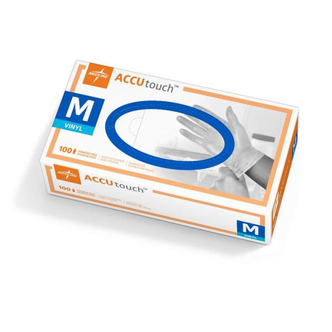 Medline Industries Inc Gloves Exam AccuTouch Powder-Free Vinyl Latex-Free Medium Clear 100/Bx, 10 BX/CA - MDS192075