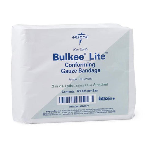 Medline Industries Inc Bandage Bulkee Lite 3"x4.1yd Gauze Cotton Roll LF Non-Sterile 12/Bg, 8 BG/CA - NON27493