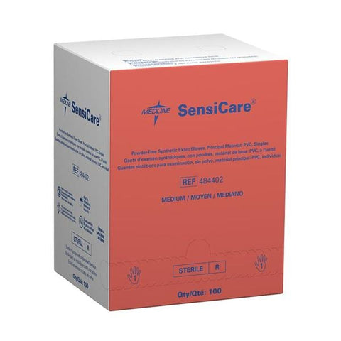 Medline Industries Inc Gloves Exam SensiCare Powder-Free Vinyl Latex-Free Medium Sterile Beige 100/Bx, 4 BX/CA - 484402
