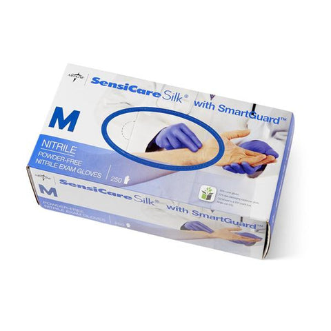 Medline Industries Inc Gloves Exam SensiCare Silk PF Nitrile Latex-Free 9.5 in Md Dark Blue 250/Bx, 10 BX/CA - MDS2585