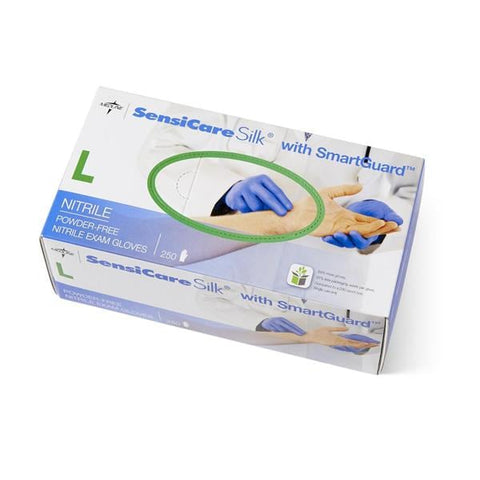 Medline Industries Inc Gloves Exam SensiCare Silk PF Nitrile Latex-Free 9.5 in Lg Dark Blue 250/Bx, 10 BX/CA - MDS2586