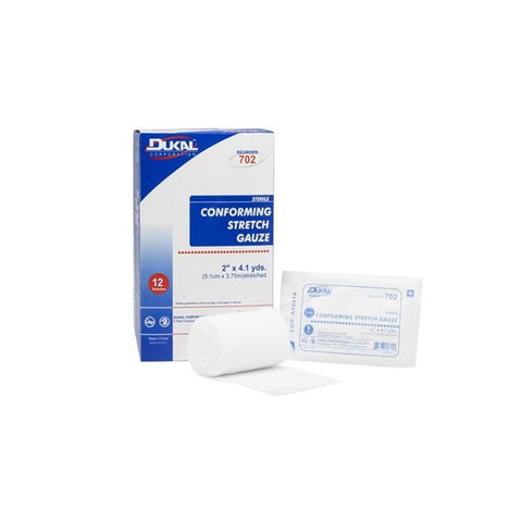 Dukal Corporation Bandage 2"x4.1yd Conforming Rayon Polyester Blend Roll White LF Sterile 12Rl/Bx, 8 BX/CA - 702
