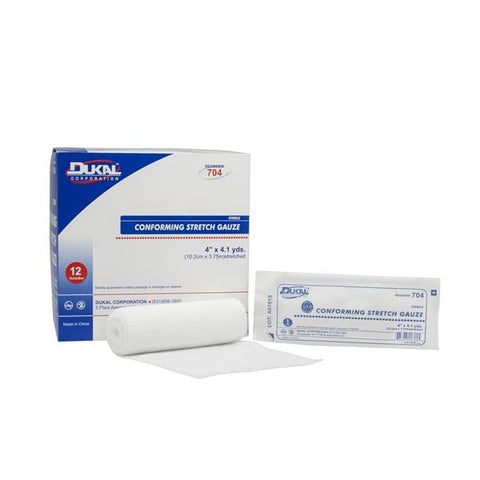 Dukal Corporation Bandage 4"x4.1yd Conforming Gauze White LF Sterile 12/Bx, 8 BX/CA - 704