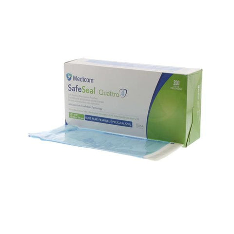 Medicom Pouch Sterilization SafeSeal Quattro 5.25 in x 10 in White / Blue 200/Bx, 10 BX/CA - 88025-4