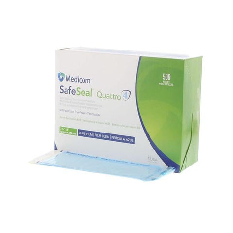 Medicom Pouch Sterilization SafeSeal Quattro 3.5 in x 9 in White / Blue 500/Bx, 6 BX/CA - 88010-4B