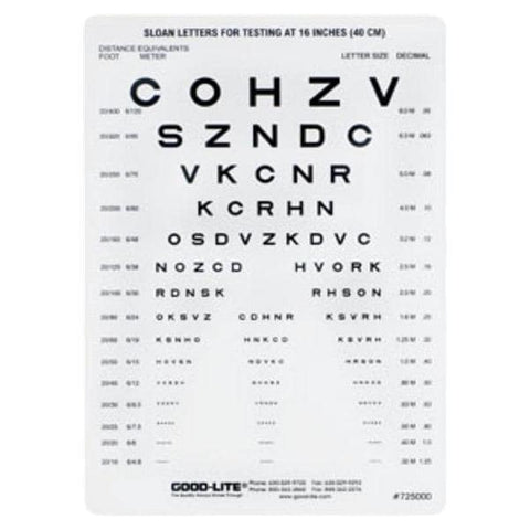 Good Card Near Vision Vision Testing 16" Testing Distance 5-1/2x8" 1/ Each - Lite Co - 725000