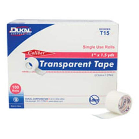 Dukal Corporation Tape Surgical Caliber Plastic 1"x1.5yd Adhesive Clear 100/Bx, 5 BX/CA - T15
