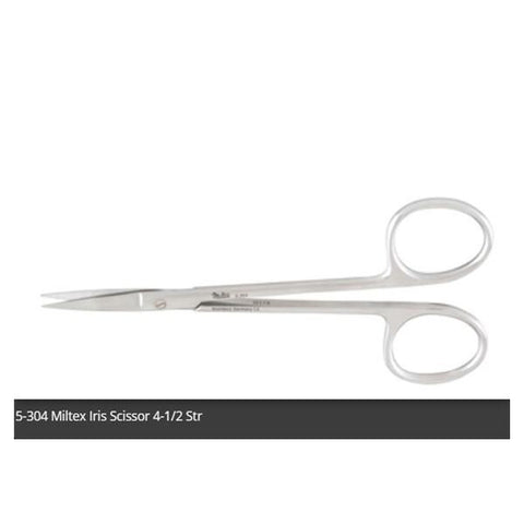 Miltex Scissors Iris 4-1/2" Straight Standard Stainless Steel Each - Integra Miltex - 5-304