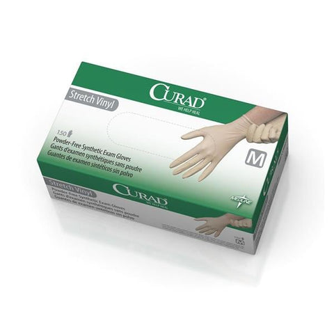 Medline Industries Inc Gloves Exam Curad Powder-Free Vinyl Latex-Free 9.5 in Medium Cream 150/Bx, 10 BX/CA - CUR9225