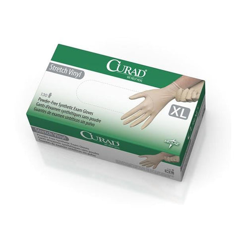 Medline Industries Inc Gloves Exam Curad Powder-Free Vinyl Latex-Free 9.5 in X-Large Cream 130/Bx, 10 BX/CA - CUR9227