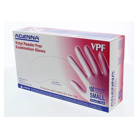Adenna, Inc Gloves Exam Powder-Free Vinyl Latex-Free Small Clear 100/Bx, 10 BX/CA - VPF232