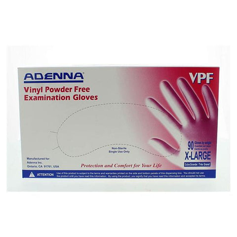 Adenna, Inc Gloves Exam Powder-Free Vinyl Latex-Free X-Large Clear 90/Bx, 10 BX/CA - VPF238