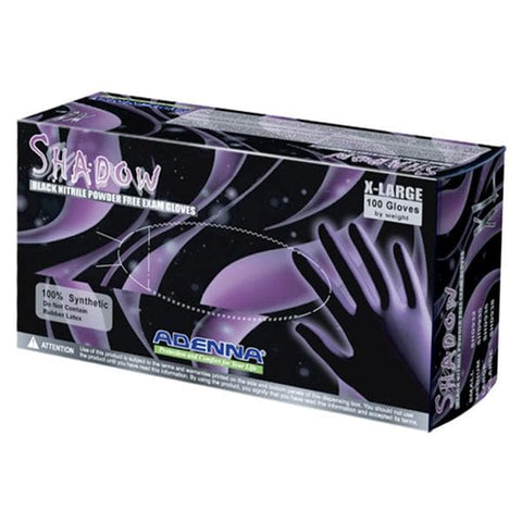Adenna, Inc Gloves Exam Shadow Powder-Free Nitrile Latex-Free 240 mm X-Large Black 90/Bx, 10 BX/CA - SHD938