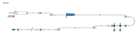 CODAN 10d vented chamber, back check valve, (3) needlefree Y-Sites, roller clamp, detachable 2-gang four-way stopcocks, 8” pigtail with slide clamp, spin-lock