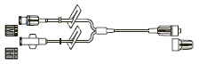CODAN Bifurcated MiniBore Extension Set, female luer-lock with back check valve, female luer-lock, (2) slide clamps, male luer-lock, CODAN FlowStop Cap™