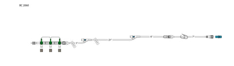 CODAN 3-gang four-way stopcocks on a manifold plate, detachable extension, (2) slide clamps, (2) needlefree Y-sites, 7” pigtail with pinch clamp, spin-lock