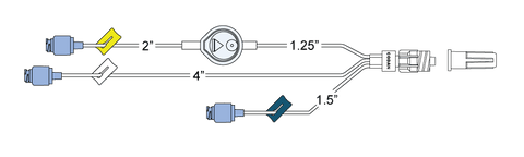 CODAN Trifurcated MiniBore Extension Set, (3) swabable valves, (3) color coded slide clamps, 0.2 micron air eliminating filter, 3-in-1 spin-lock