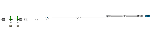 CODAN Detachable 2-gang four-way stopcocks, regularbore tubing, (2) needlefree Y-sites, spin-lock