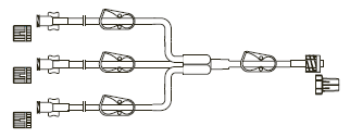 CODAN Trifurcated MiniBore Extension Set, (3) female luer-locks, (4) pinch clamps, spin-lock
