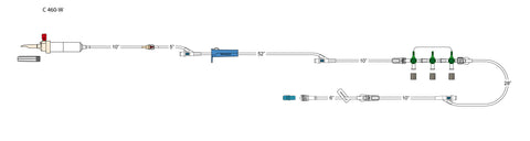 CODAN 20d vented chamber, back check valve, (3) needlefree Y-sites, roller clamp, detachable 3-gang four-way stopcocks on a manifold plate, 6” pigtail with slide clamp, spin-lock