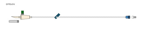 CODAN Secondary Connect Set with luer activated valve, slide clamp and CODAN OnceLock with CODAN FlowStop CapTM, for connection to Primary Connect Set’s access port, Chemoprotect® Transport & Waste Bag included