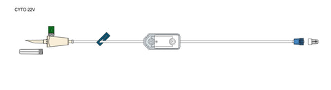 CODAN Secondary Connect Set with luer activated valve, slide clamp, 0.2 micron air eliminating filter and CODAN OnceLock with CODAN FlowStop CapTM, for connection to Primary Connect Set’s access port, Chemoprotect® Transport & Waste Bag included