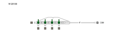 CODAN 4-gang four-way stopcocks on a manifold plate, male luer-lock